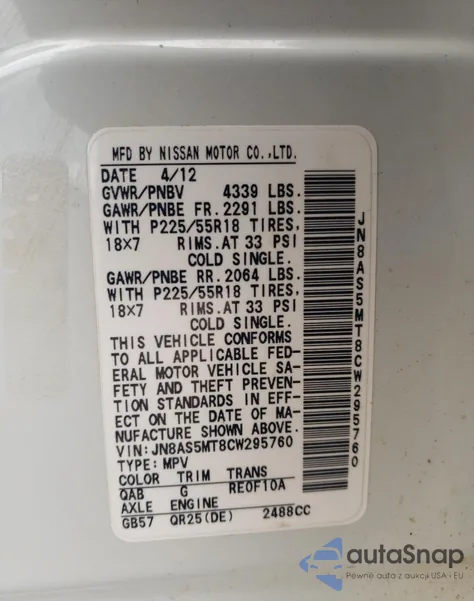 2012 Nissan Rogue S from USA, damaged, VIN JN8AS5MT8CW295760